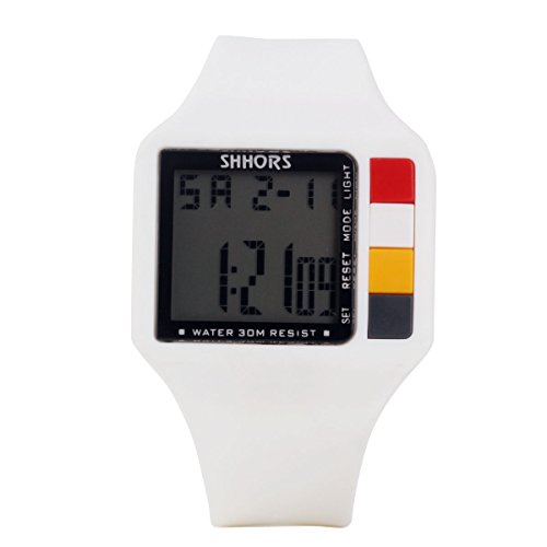 UNIQUEBELLA Armbanduhr SH 601 Multifunktional LED Digitaluhr Klassisch Sportuhr Dual Zeitanzeige Silikon Wasserdicht Weiss