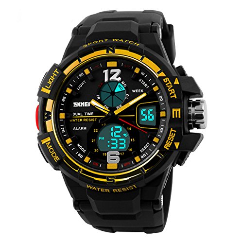 UNIQUEBELLA Armbanduhr 1148 Multifunktional LED Digitaluhr Klassisch Sportuhr Grosses Zifferblatt Silikon Wasserdicht Gelb