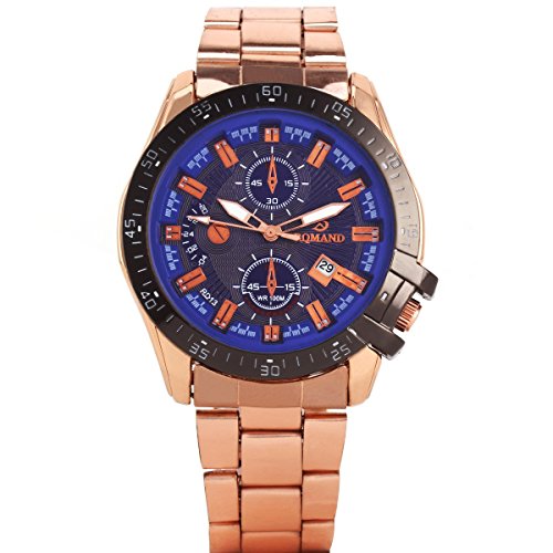UNIQUEBELLA UHerren Edelstahl Armbanduhr uhr Quarzuhren Sportuhr Chronograph Uhren Watch Rotgold Blau