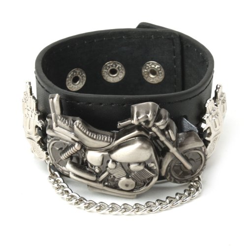 UNIQUEBELLA Punk Gothic Element Armbanduhr Nieten Schaedel Metall Kette Lederarmband Herren Geschenk Watch Gift 15