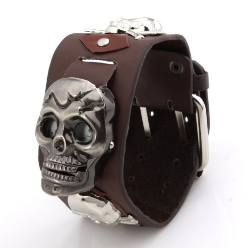 UNIQUEBELLA Punk Gothic Element Armbanduhr Nieten Schaedel Metall Kette Lederarmband Herren Geschenk Watch Gift 11