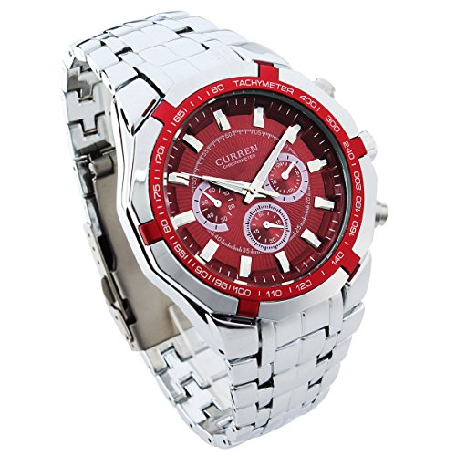 UNIQUEBELLA Business Edelstahl Band Armbanduhr Analog Machinery Sport Quartz Watch Geschenk Wasserdicht Uhr Rot