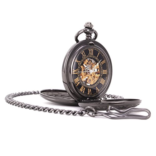 UNIQUEBELLA Herren Damen Taschenuhr Handaufzug mechanische Taschenuhr Skelett Uhr Schwarz Bronze F189