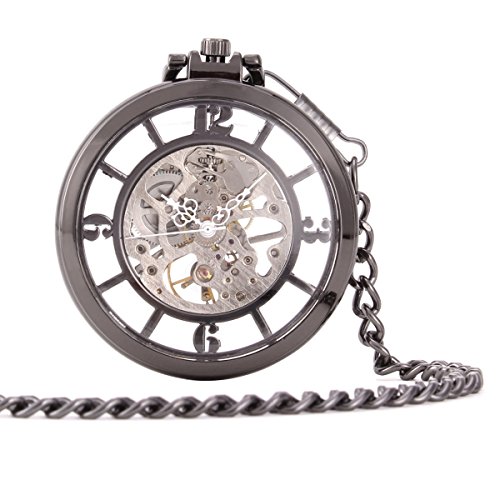 UNIQUEBELLA Herren Damen Taschenuhr Handaufzug mechanische Taschenuhr Skelett Uhr Bronze Silber F201 3