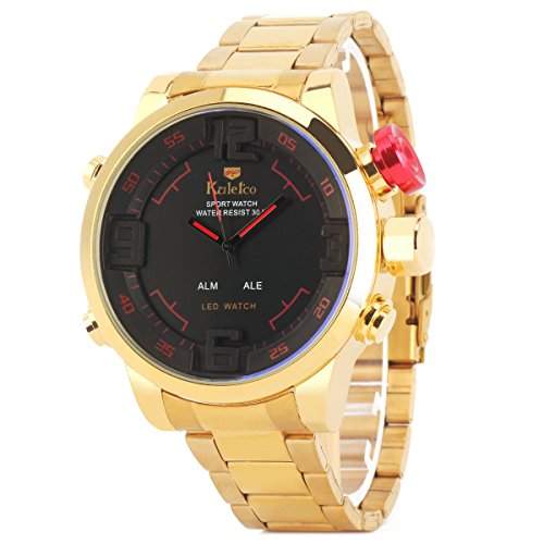 UNIQUEBELLA Armbanduhr Herrenuhr Digital Uhr Quarzuhr Dual Uhr mit Datum Edelstahl gold