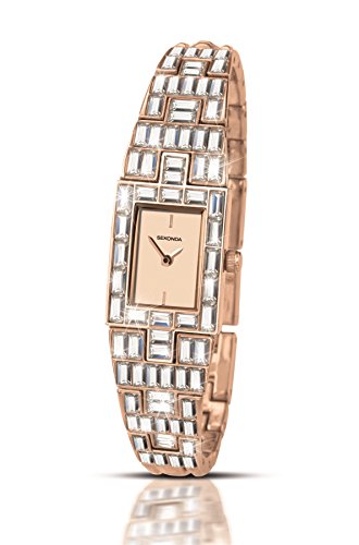 Sekonda Damen Rose Gold Farbe quadratisches Zifferblatt Stone Set Armband Uhr 2234