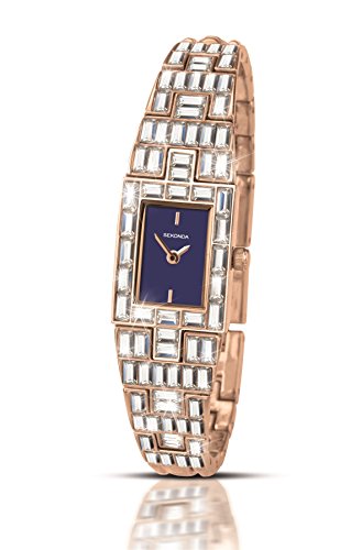 Sekonda Damen Rose Gold Farbe Blau quadratisches Zifferblatt Stone Set Armband Uhr 2233