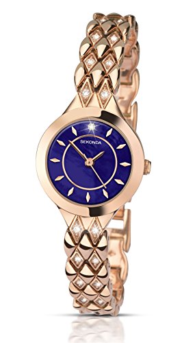 Sekonda Damen Rose Vergoldet Stein Set Armband Uhr Blau Zifferblatt 2281