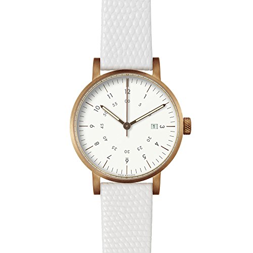 V03D Date Analog Watch with date Style Kupfer Gehaeuse weisses Zifferblatt Leder Armband Weiss
