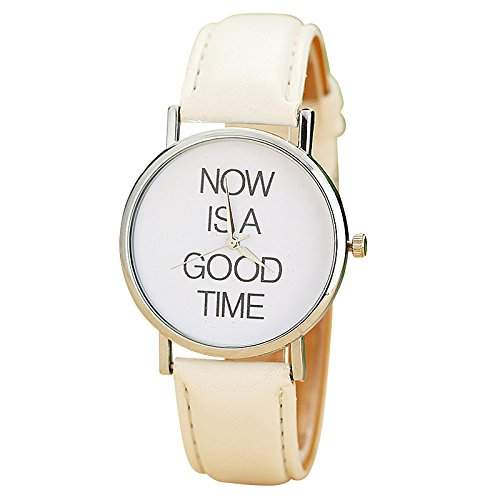 Unisex Armbanduhr NOW IS A GOOD TIME Hipster Blogger Vintage Analog Quarz silber weiss