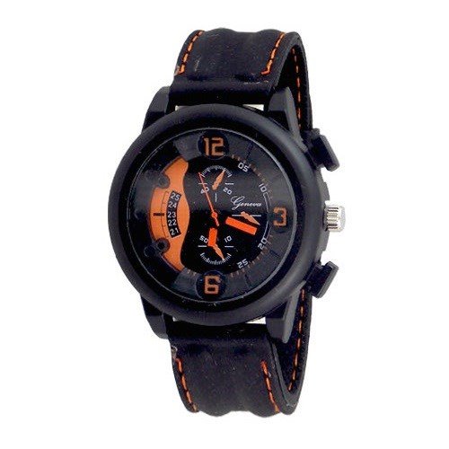 Schwarz Orange Armbanduhr Designer Fashion Genf Silikon Sports Herren Band