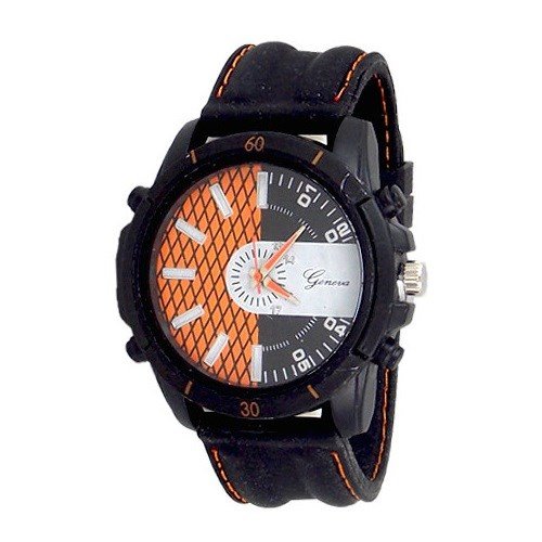 Schwarz Orange Armbanduhr Designer Fashion Genf Silikon Band Herren Sport