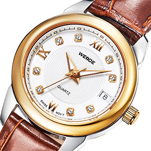 Bracelet en cuir brun montre Quarz diamant digital montre de oder Rosen