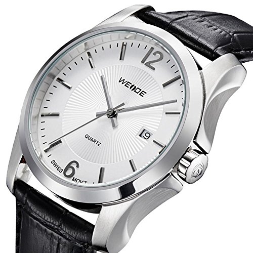 Modus Calendrier montres hommes en cuir de Armband de montre en acier blanc