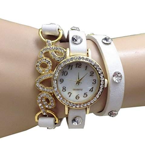 EOZY Wasserdicht Damen Uhren Armbanduhr Damenuhr Quartz Uhr Armreif Armband Kristall Weiss