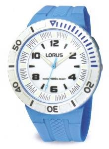 Lorus R2369DX9 Sport Armbanduhr Quarz Analog Weisses Ziffernblatt Armband Gummi blau