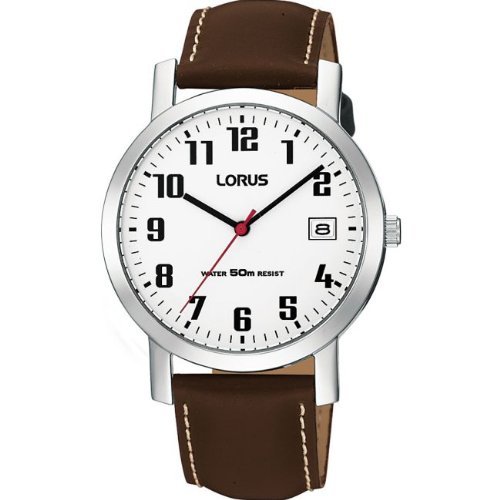 Lorus Watches Mens Brown Leather Strap White Dial Watch