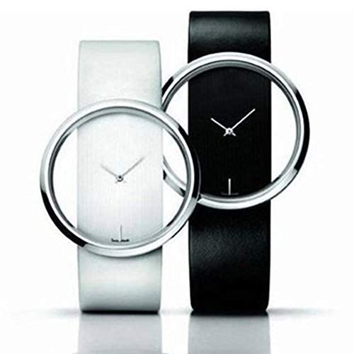 LI&HI Retro Unique Damen accessories Transparente Glas-seitige Hohlpaaruhren Armbanduhr Quarz uhr Anhaenger Lederarmband Uhr Top Watch Valentinstagschwarz