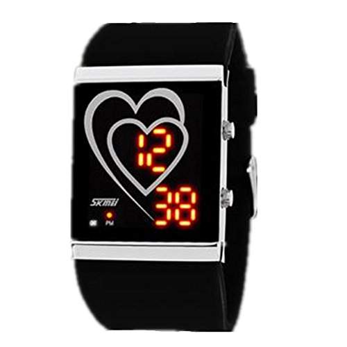 LI&HI wasserdicht Silikon LED Uhr mit Uhr sport Heart-shaped Armbanduhr fuer Liebhaber Herren Damen Unisex Watch Ihn Design Highlight -L-schwarz