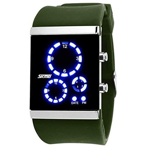 LI&HI wasserdicht Silikon LED Uhr mit Uhr Sport Ring Armbanduhr fuer Liebhaber Herren Damen Unisex Watch Ihn Design Highlight -L-gruen
