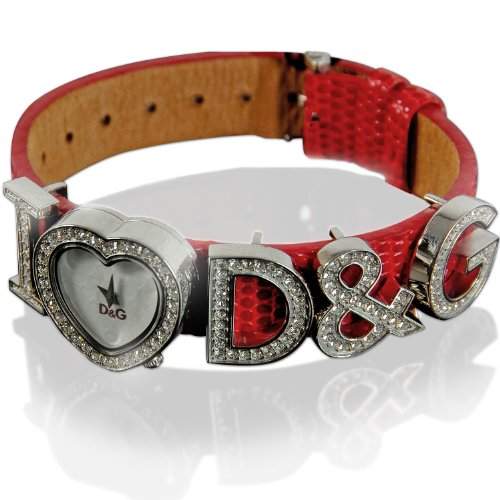 DOLCE GABBANA Armbanduhr I LOVE D&G Damen Uhr Markenuhr Lederuhr Rot 3719251684