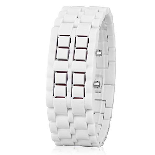 GSPStyle Unisex Blau LED Uhr Herrenuhr Damenuhr Kunststoff Armbanduhr Quarzuhr Farbe Weiss