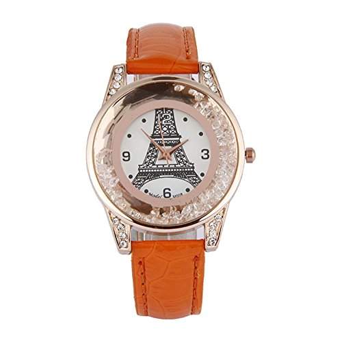 GSPStyle Damen Quarz Uhr Damenuhr Strass Dekor Armbanduhr Analog Quarzuhr Farbe Orange