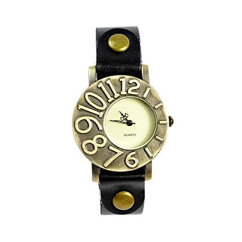 GSPStyle Damen Quarz Uhr Lederarmband Uhren Armbanduhr Ziffer Design Analog Quarzuhr Farbe Schwarz
