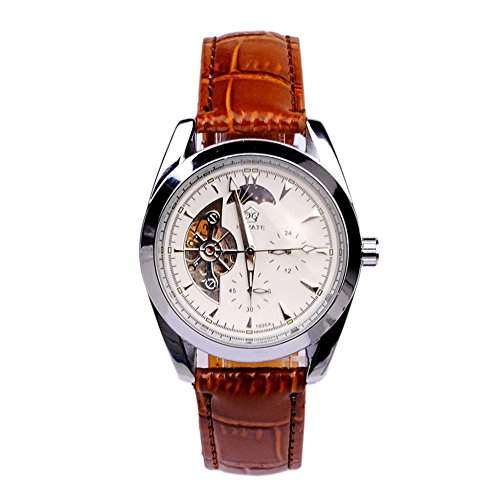 GSPStyle Herren Automatikuhr Automatik Armbanduhr Mechanische Uhr Lederarmband Ziffernblatt Farbe Braun
