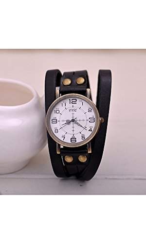 GSPStyle Unisex Uhr Lederarmband Retro Damenuhr Herrenuhr Armbanduhr Quarzuhr Unisex Uhren Farbe Schwarz