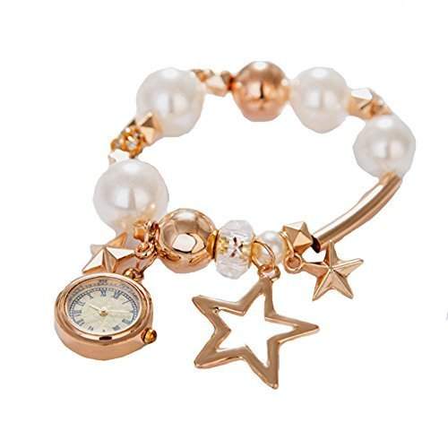 GSPStyle Damen Uhr Damenuhr Armbanduhr Quarzuhr Kuenstliche Perlen Stern Anhaenger Uhren Bracelets 4949