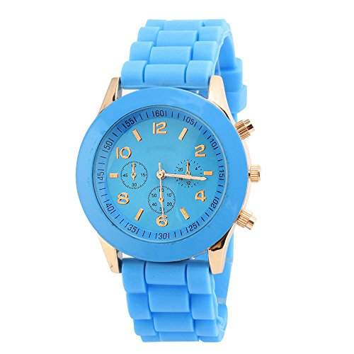 GSPStyle Unisex Silikone Armbanduhr Quarzuhr 3-dekoriert Zifferblatt Jugend Uhren Farbe Hellblau