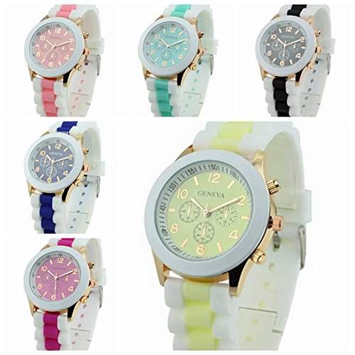 GSPStyle Unisex Silikone Armbanduhr Quarzuhr 3-dekoriert Zifferblatt Jugenduhren Damenuhr Farbe Blau