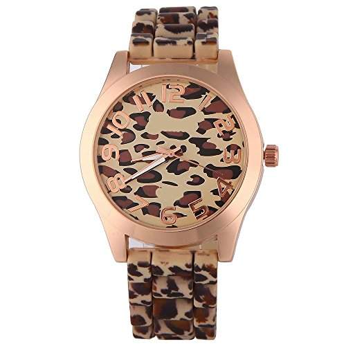 GSPStyle Damen Silikone Armbanduhr Quarzuhr Leopard Analog Damenuhren Uhren Farbe Braun