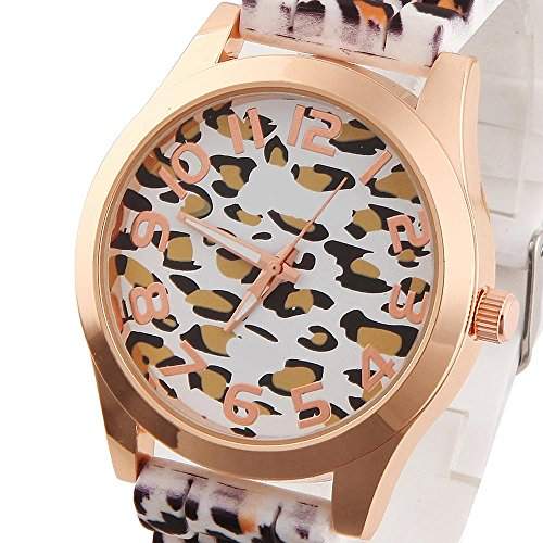 GSPStyle Damen Silikone Armbanduhr Quarzuhr Leopard Analog Damenuhren Uhren Farbe Beige