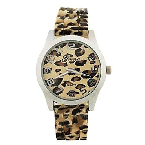 GSPStyle Damen Silikone Armbanduhr Quarzuhr Leopard Analog Damenuhren Uhren Farbe Kaffeebraun