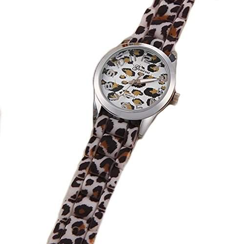GSPStyle Damen Silikone Armbanduhr Quarzuhr Leopard Analog Damenuhren Uhren Farbe Weiss