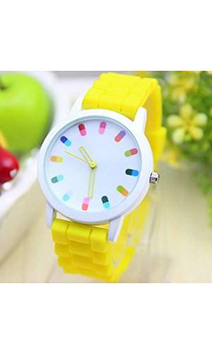 GSPStyle Damen Silikone Armbanduhr Quarzuhr Bunt Analog Damenuhren Maedchen Kinderuhr Uhren Farbe Gelb