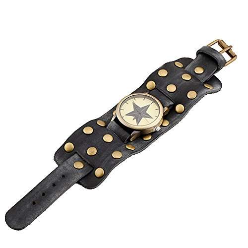 GSPStyle Unisex Leder Armbanduhr Quarzuhr Stern Herrenuhr Damenuhren Uhren Farbe Schwarz