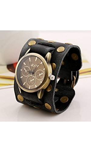 GSPStyle Unisex Leder Armbanduhr Quarzuhr Nieten Herrenuhr Damenuhren Uhren Farbe Schwarz