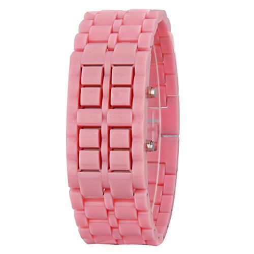 GSPStyle Unisex Rot LED Uhr Kunststoff Armbanduhr Quarzuhr Farbe Rosa
