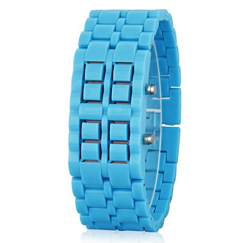 GSPStyle Unisex Rot LED Uhr Kunststoff Armbanduhr Quarzuhr Farbe Hellblau