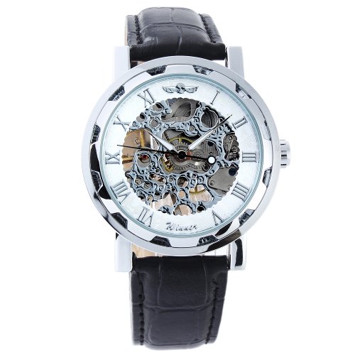 GSPStyle Herren Mechanische Uhren Skelett Edelstahl Armbanduhr Farbe Weiss