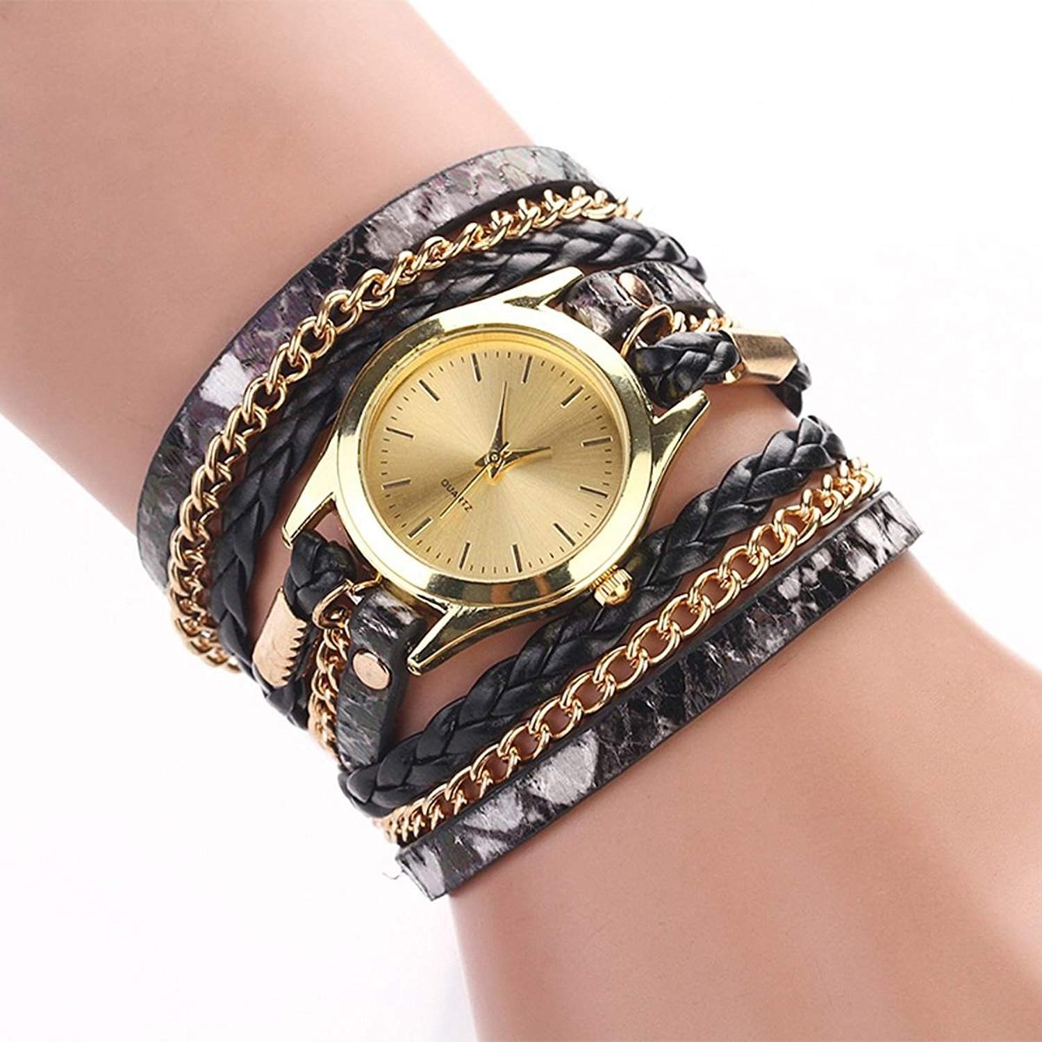 Zeagoo Damenuhr Blume Armbanduhr Basel-Stil Quarzuhr Lederarmband Uhr