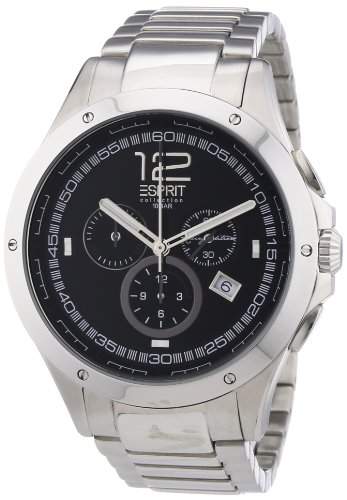 Esprit Herren-Armbanduhr XL Atropos silverblack Chronograph Quarz Edelstahl EL101421F06