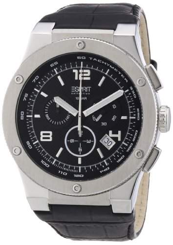 Esprit Herren-Armbanduhr XL Phorcys silverblack Chronograph Quarz Leder EL101811F02