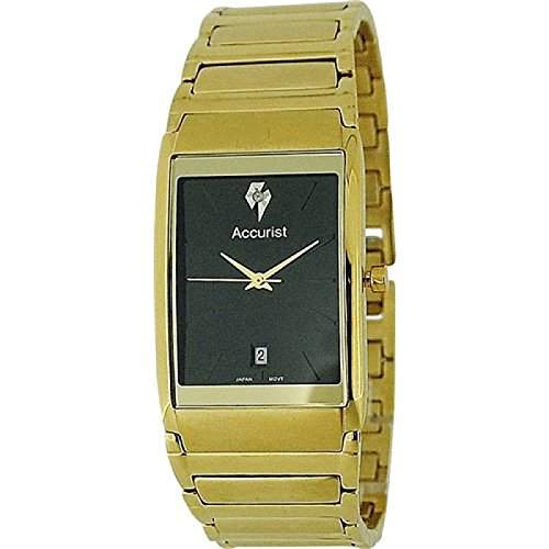 ACCURIST Goldfarbene Herren Edelstahl Armbanduhr mit schwarzem Ziffernblatt und Datumsanzeige MB594B