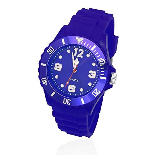 Silikon Uhr Armbanduhr Herren Damen Kinder Quarz Trend Bunt Gummi Watch Unisex orange 43 mm