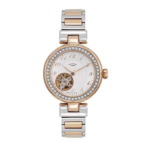 Rotary Perfect Day Damen Automatik Uhr mit weissem Zifferblatt Analog-Anzeige und zweifarbigem Armband Edelstahl vergoldet pdb001A22