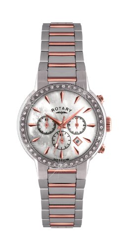 Rotary Timepieces Damen Quarzuhr mit weissem Zifferblatt Chronograph Anzeige und Silber Edelstahl Armband lb02847 41